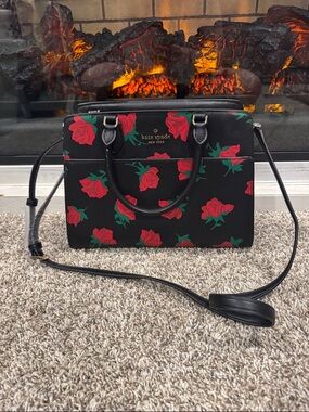 kate spade Black Red Rose Print Satchel